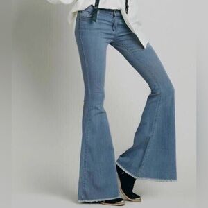 Free People Mid Rise Super Flare Jeans With Raw Hem Size 30